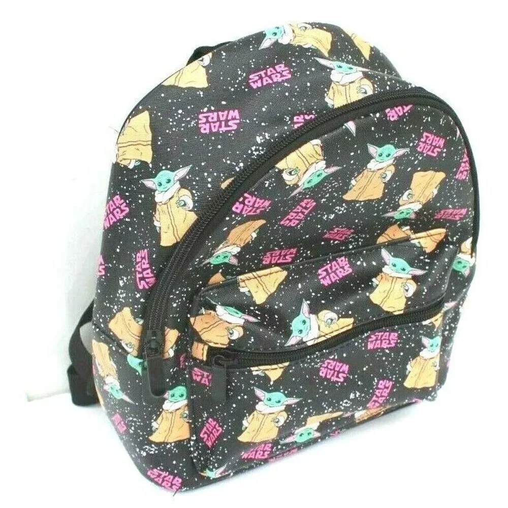 Rare New Bioworld Star Wars Black Backpack Multi-Color Grogu Baby Yoda 11